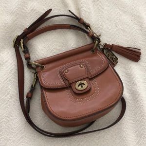 Brown Leather Coach barrel crossbody bag